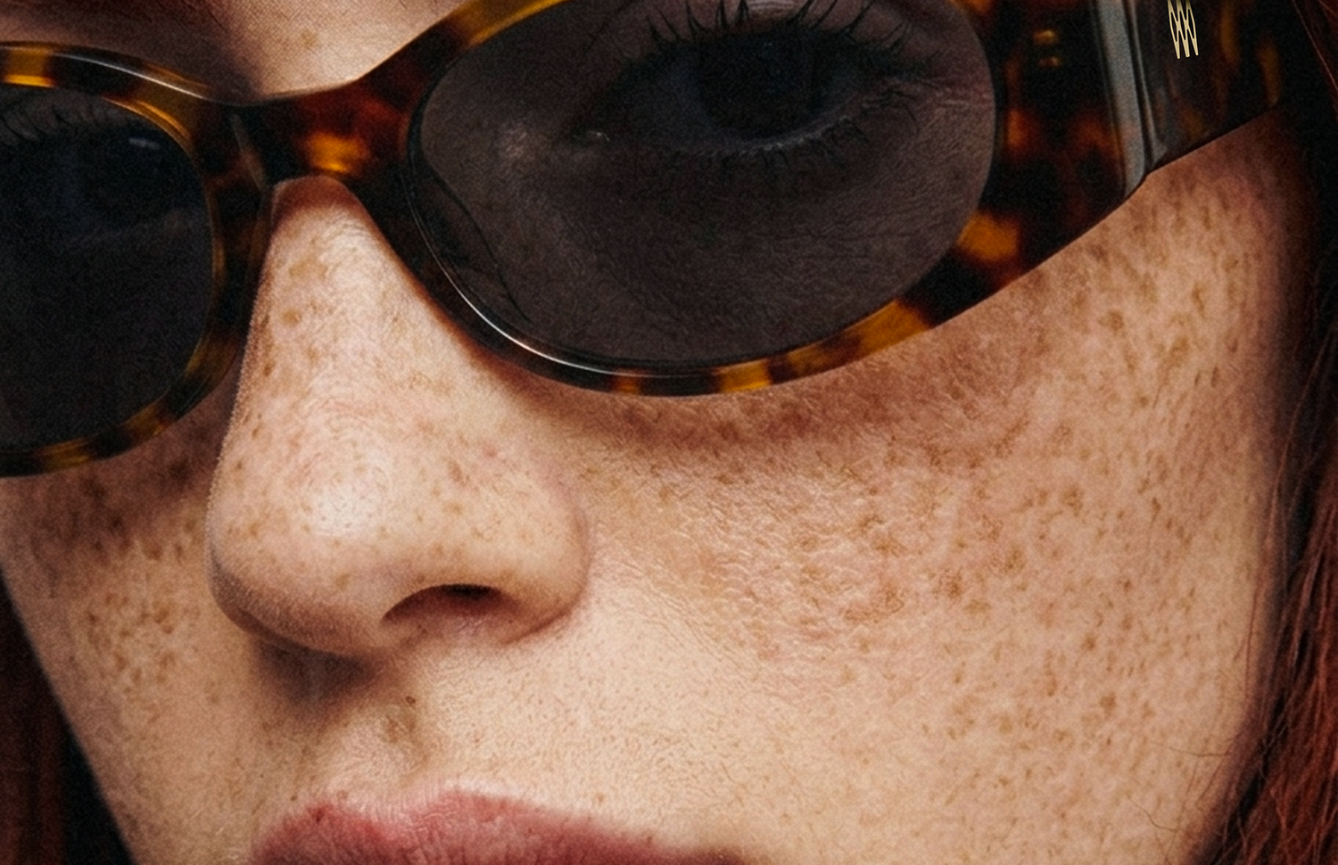 Close-up of a person wearing tortoiseshell sunglasses with a blurred background